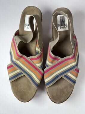 San Miguel Shoes Womens 10 Rainbow Stripe Wedge Platform Sandals